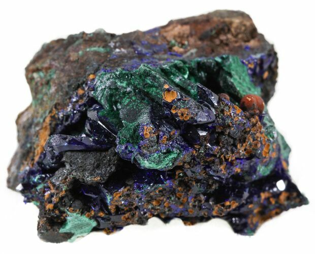 Sparkling Azurite Crystal Cluster with Malachite - Laos #56066